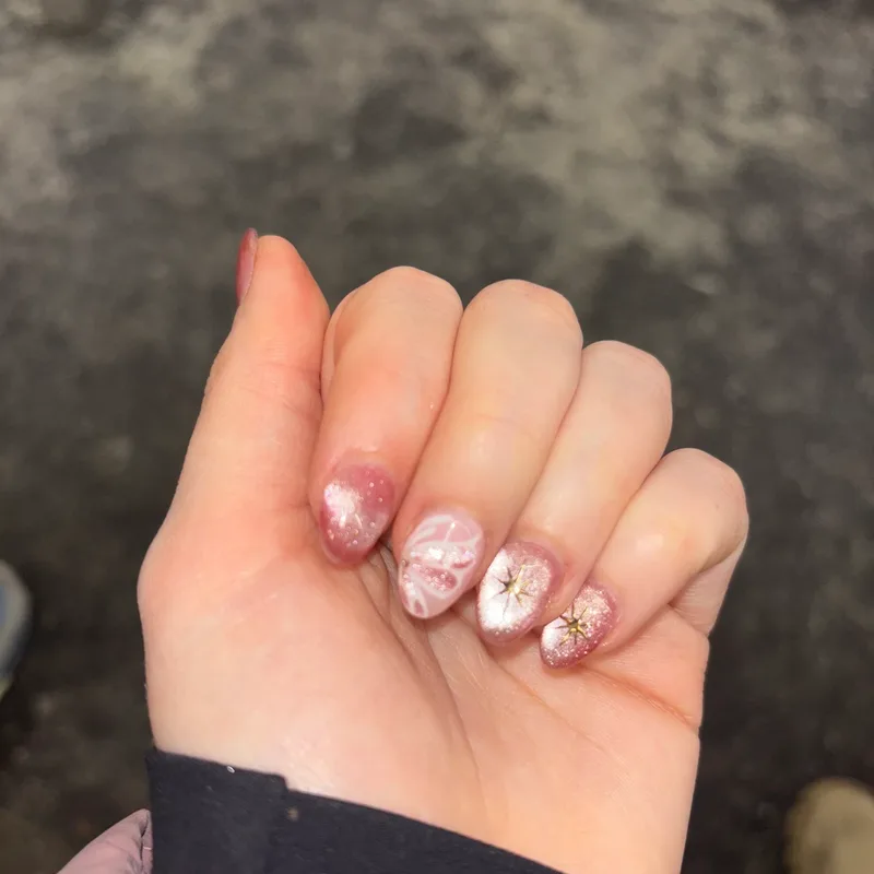 Marble and pink French nail art by Tina Green Nail