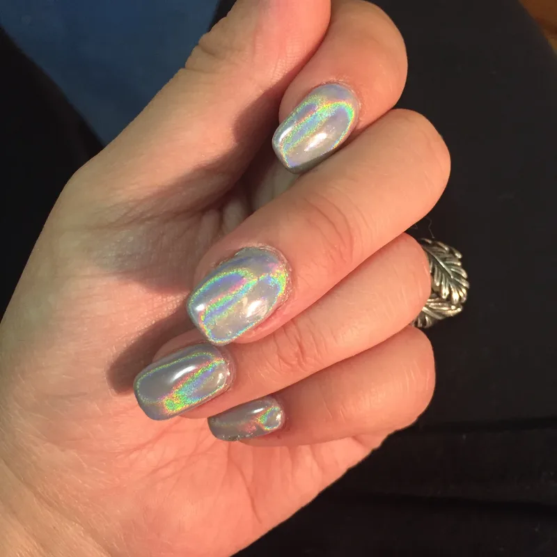Iridescent aurora chrome nails by Tina Green Nail