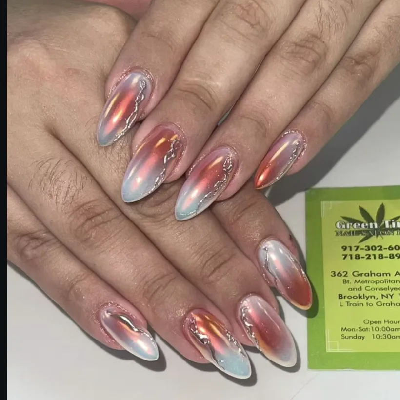Soft aura almond nails by Tina Green Nail